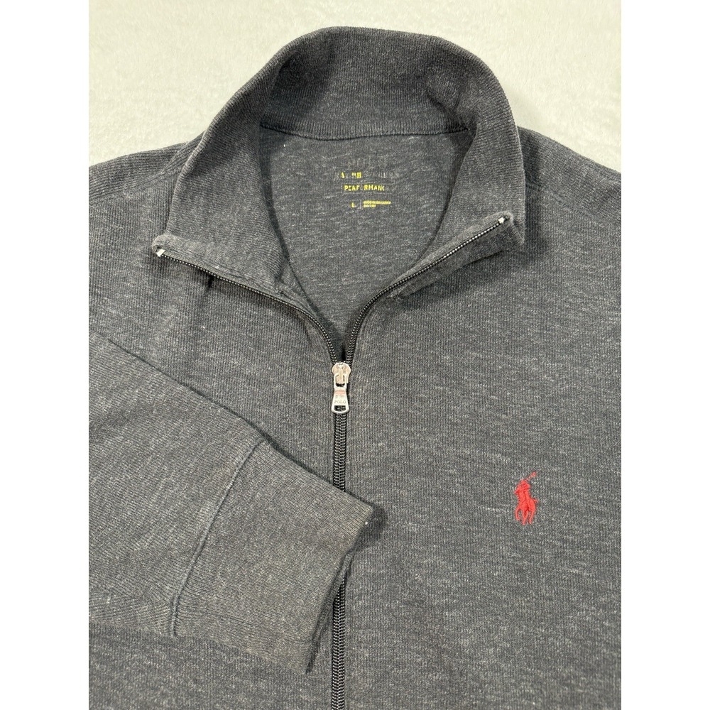 Polo Ralph Lauren Sweater Men L Dk Gray Cotton Bnd Full Zip Performance Cardigan